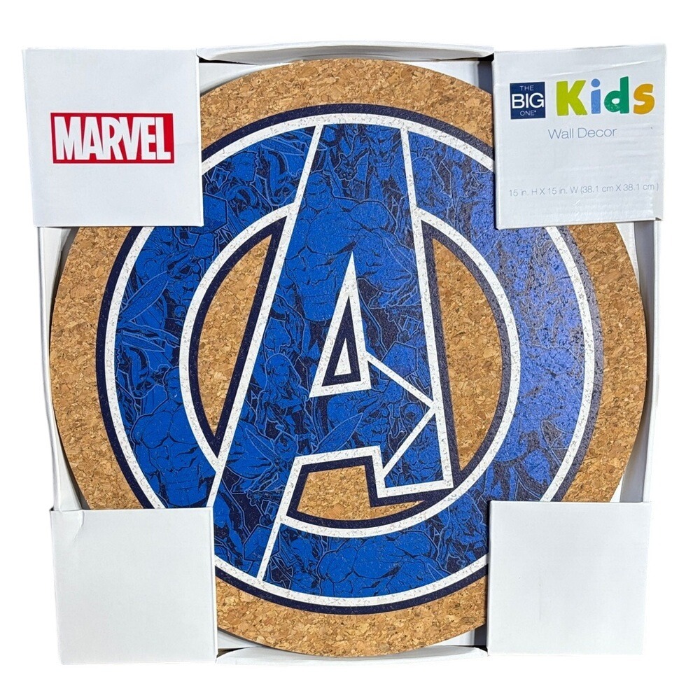 Marvel Avengers Cork Wall Plaque Art Decor Blue on Natural Cork GIFT 15" NEW